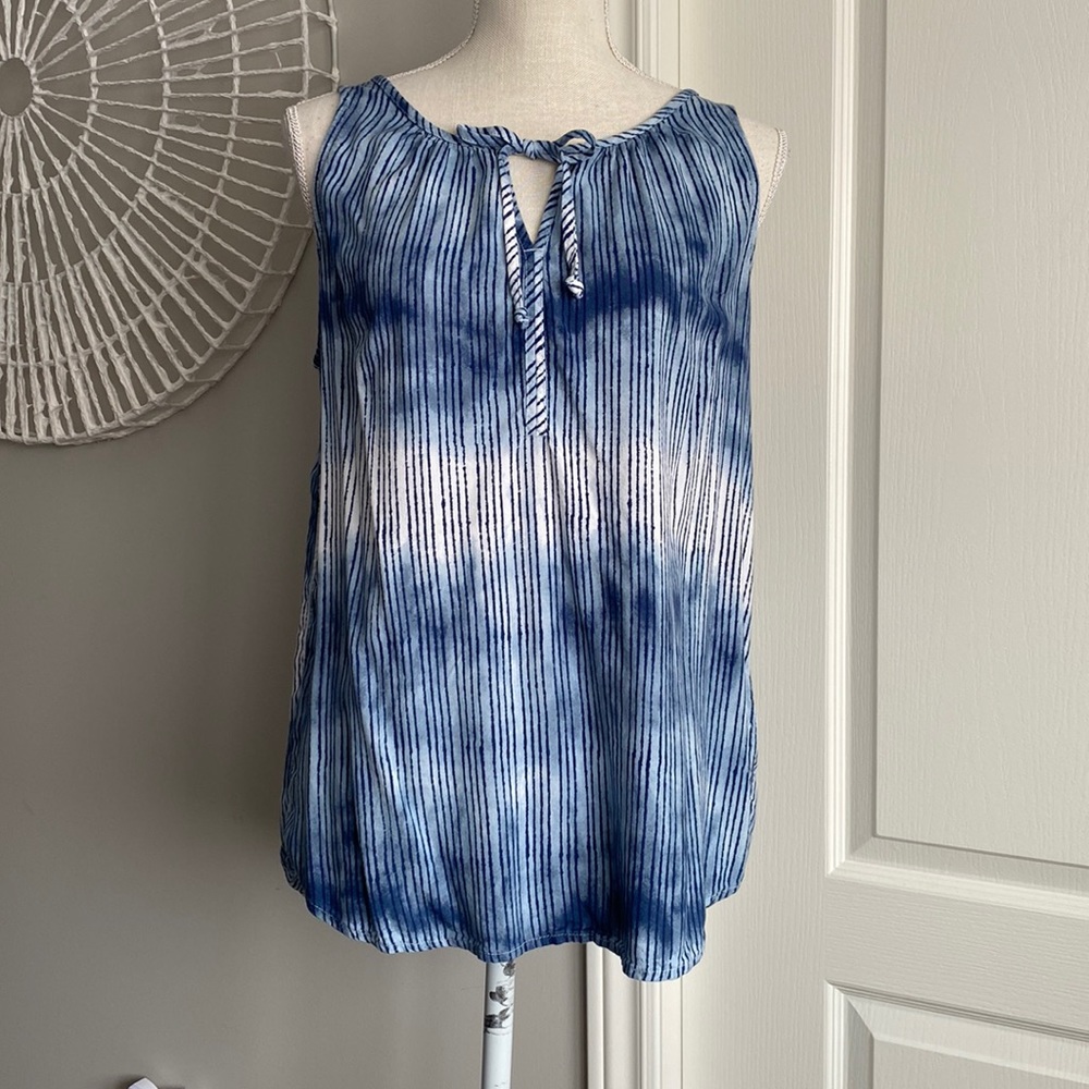Sonoma - Stunning Tie Dyed Blouse, Vertical Stripes, Cute Bow Tie at Neck